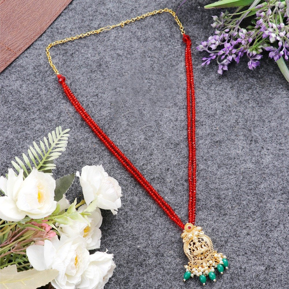Goddess Lakshmi Red Beaded Layered Necklace image 0