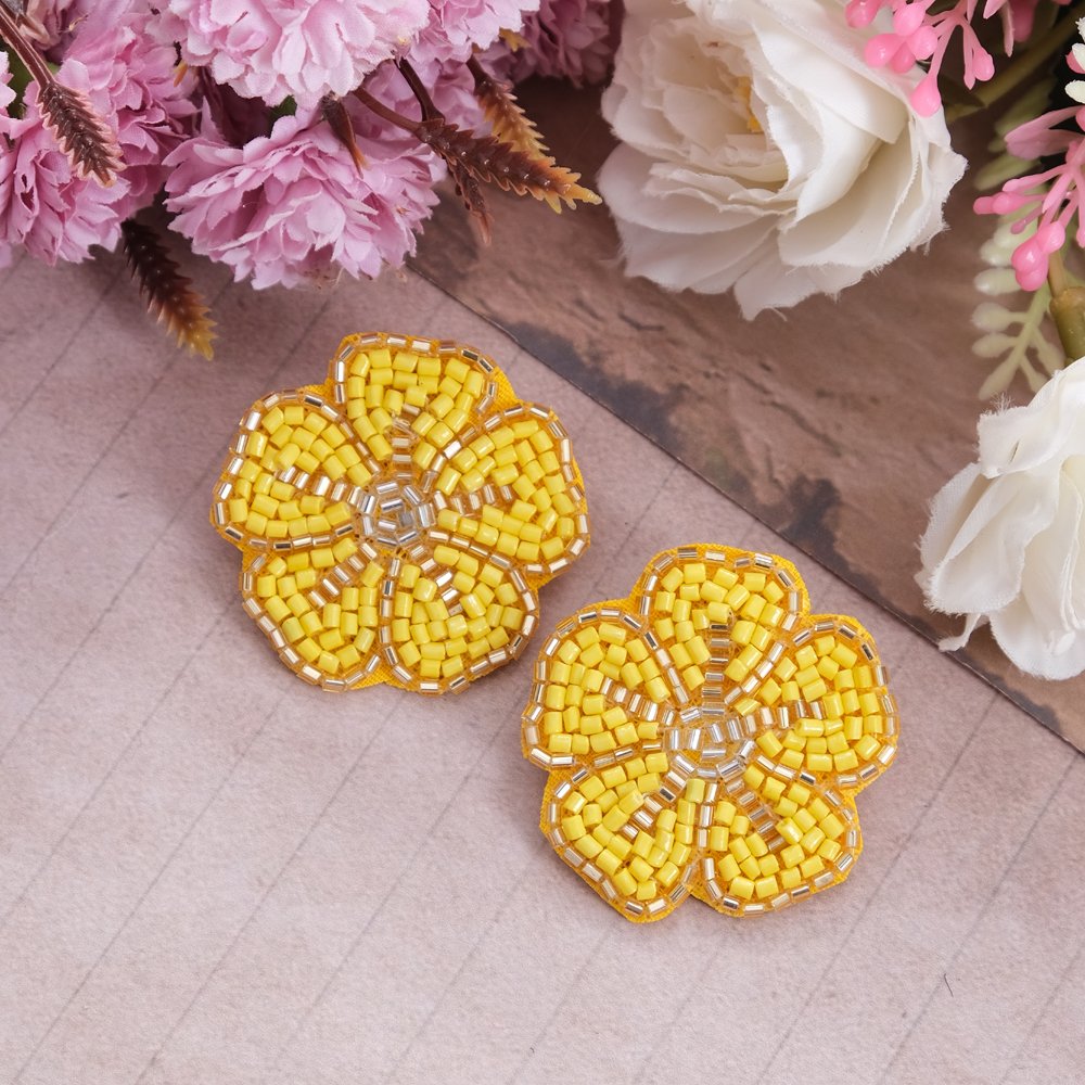 Handmade Yellow Floral-Beaded Stud Earrings For Women/Girl's image 0