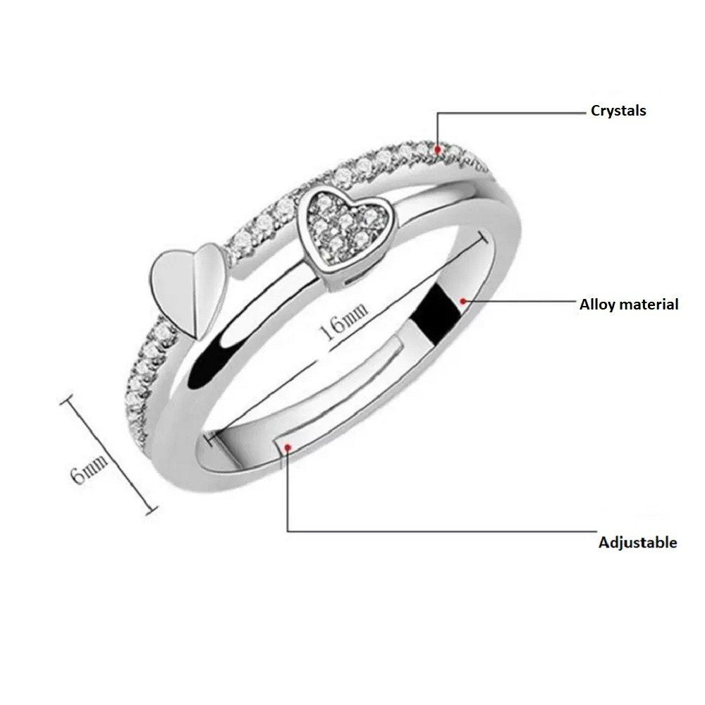 Heartbeat Harmony Crystal Couples Rings (Silver) image 1