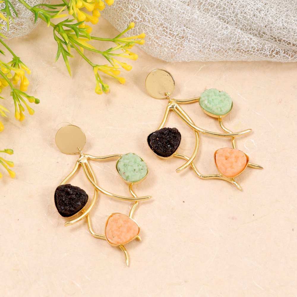 Demi-Fine Jewelry Waterproof Danglers Multicolor Raw Stone Anti-Tarnish Earrings image 0