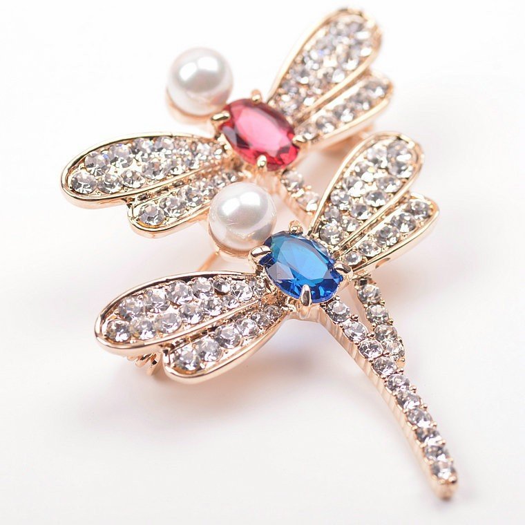 Gold-Plated Red& Blue Crystal DragonFly Dual Brooch For Womne/Girl's image 3
