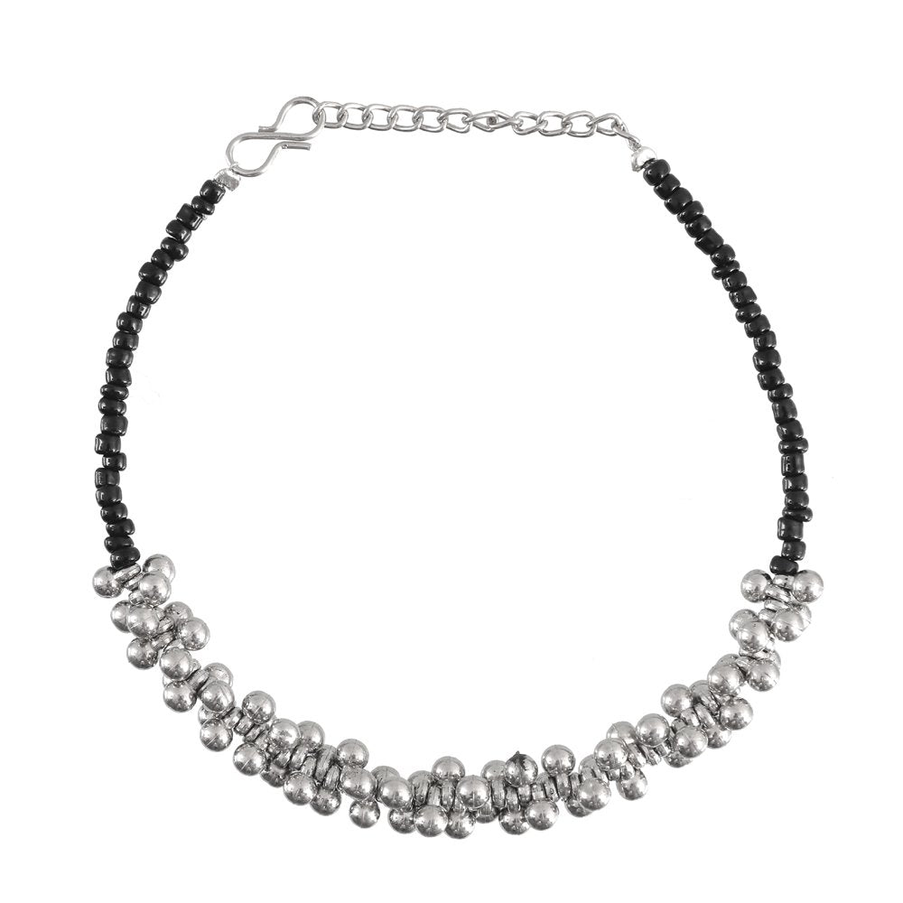 Silver-Plated Black Beaded Ghunghroo Anklet For Women & Girls image 4