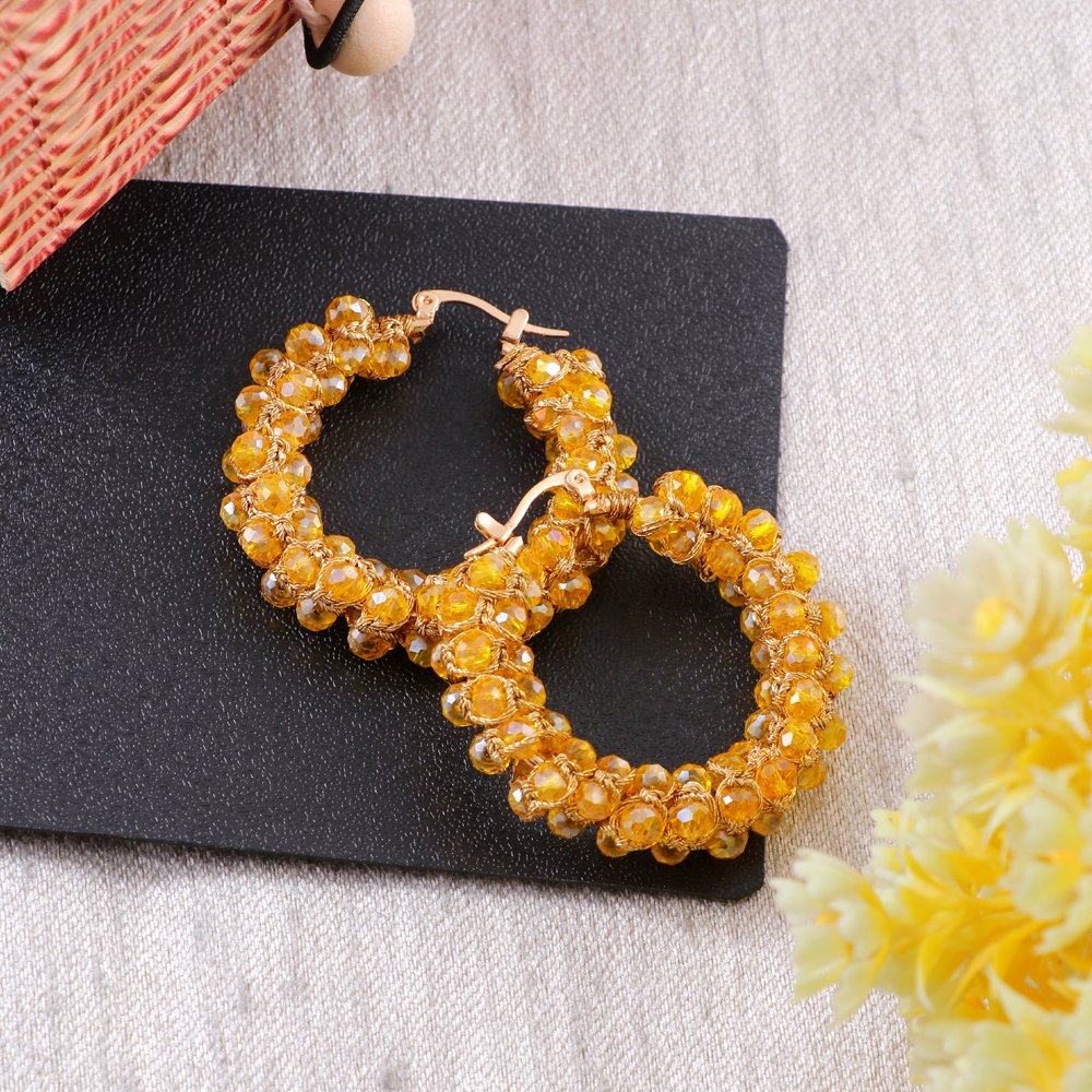 Gold-Plated Yellow Beaded Pearl Hoop Earrings image 3