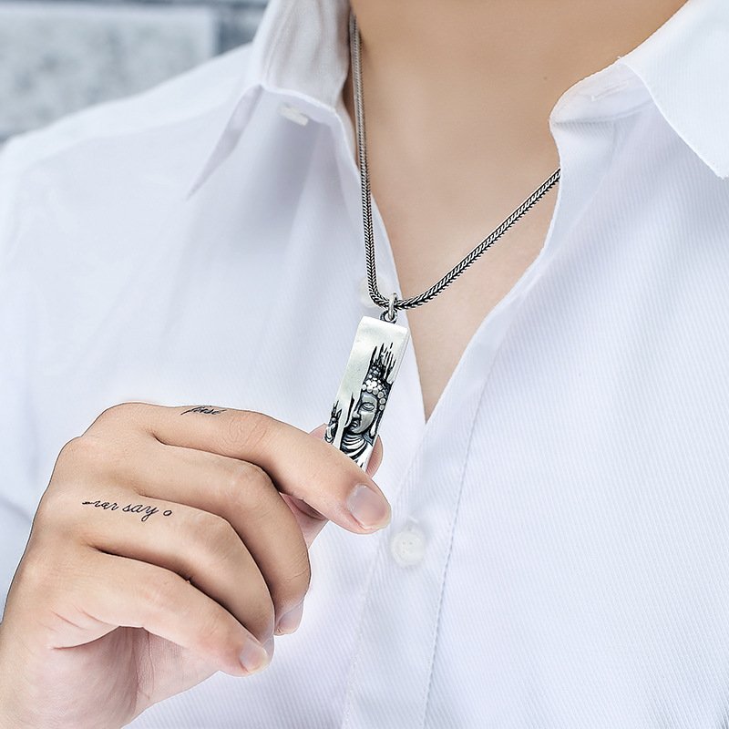 Sterling Silver Lord Buddha Pendant Chain Necklace for Men image 1