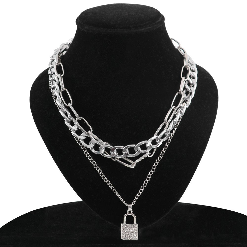 Silver-Tone Lock Inspired Layered Necklace image 1