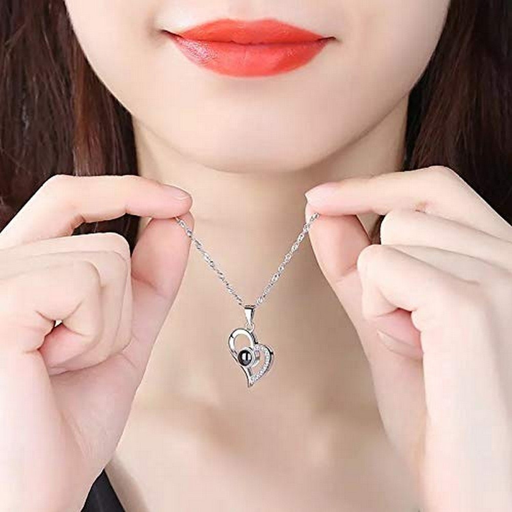 Silver-Plated 'I Love You in 100 Languages' Heart Necklace for Women and Girls image 4