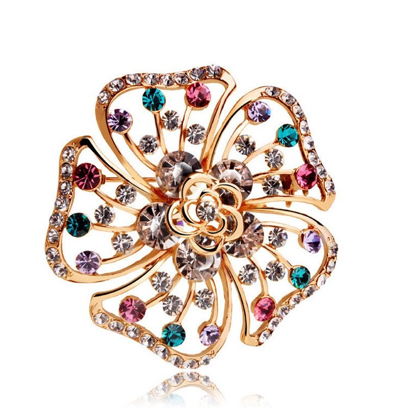 Gold-Plated Multicolor Crystal Studd Floral Brooch image 4
