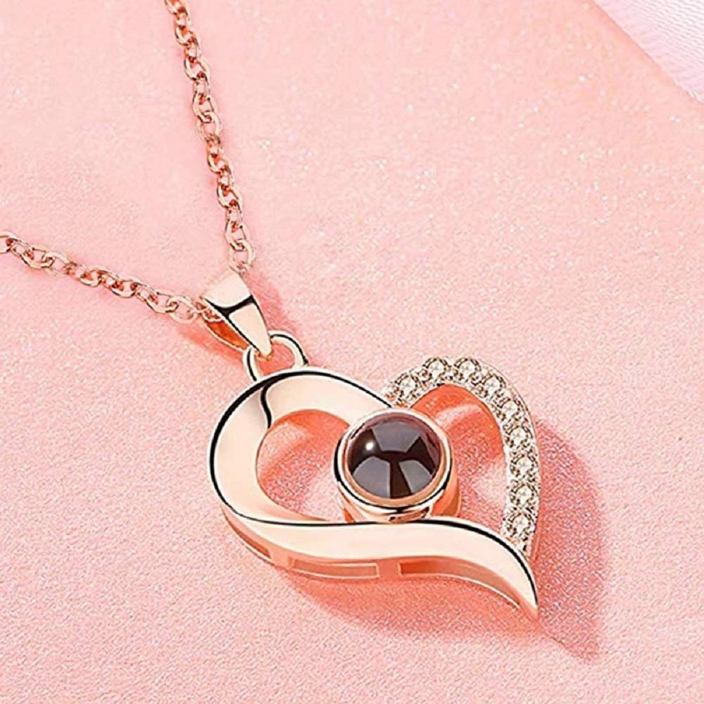 Gold-Plated 'I Love You in 100 Languages' Heart Necklace for Women and Girls image 0