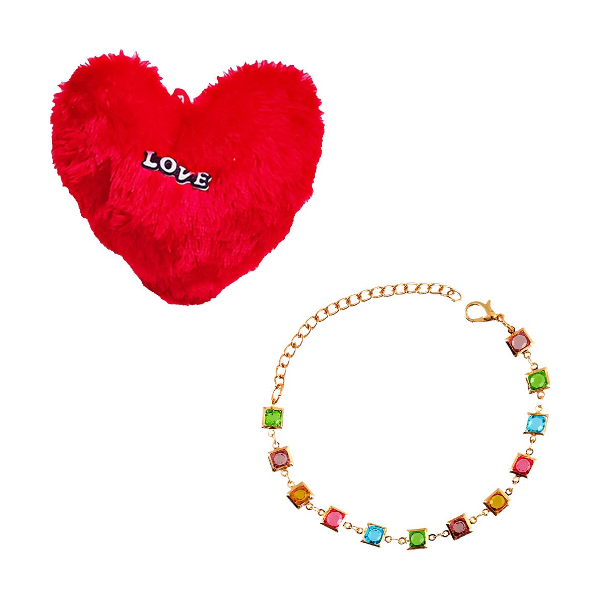 Valentine's Day Combo Set Multi-color Stone Bracelet with Heart Pillow image 1