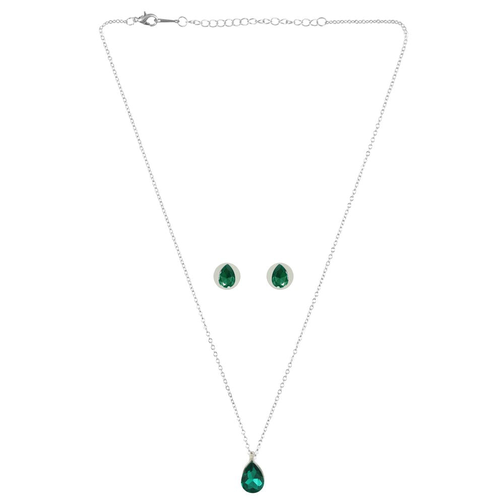 Silver-Plated Green Crystal Tear Drop Necklace & Earrings set image 2