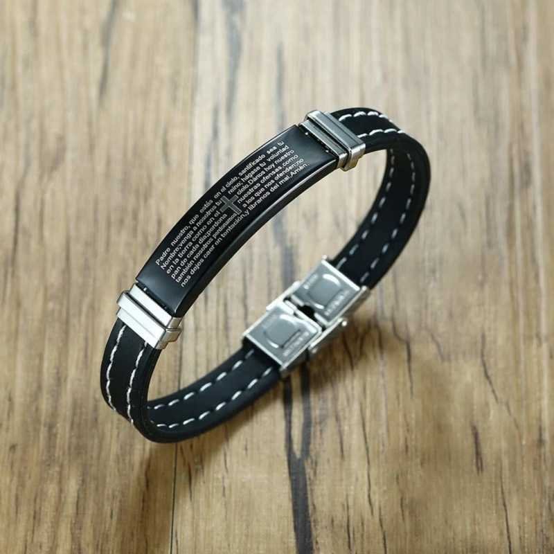 Men's Religious Prayer Black Cross Adjustable Bracelet image 4