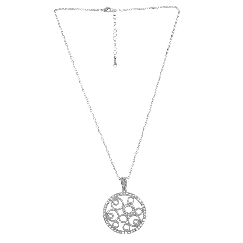 Silver-Plated Round Crystal Work Pendant Necklace image 3