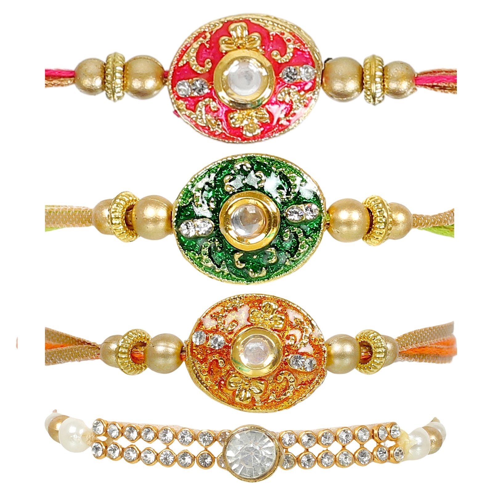 Set of 4 Kundan Beaded Handcrafted Rakhi Set For Brother image 2