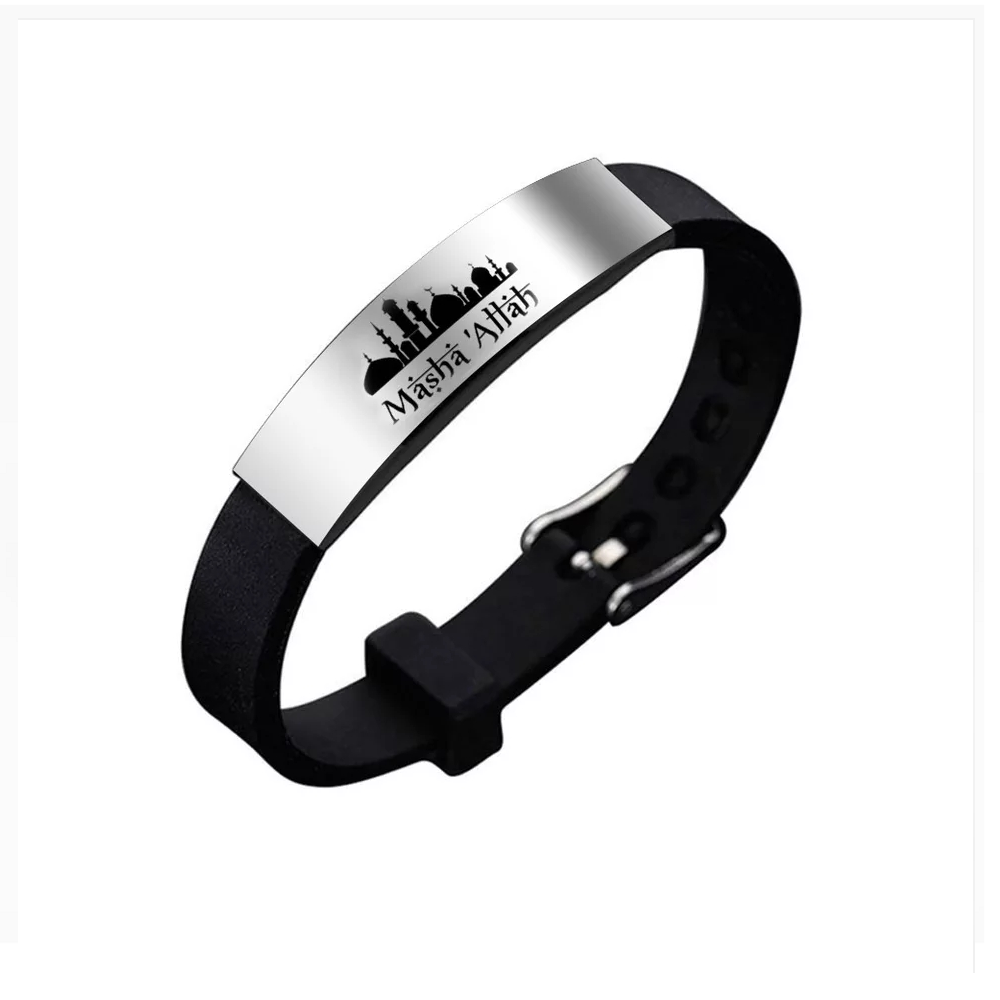 Silver-Plated Engraved Urdu Word Masha Allah PU Leather Bracelet for Men/Women image 3