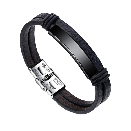 Bold Silver-Tone Double Wrap Black Bracelet for Men image 2