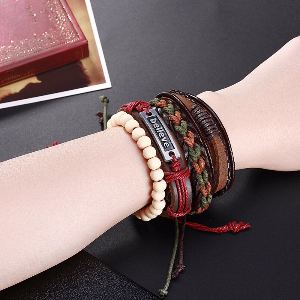 Believe Multicolor Leather & Beads Charm Multi-Strand Bracelet image 1