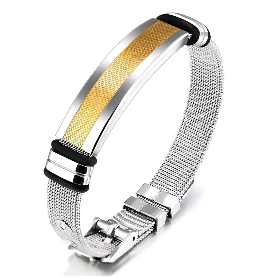 Men's Gold Silver-Plated Watch Stripe Wrist Band Bracelet image 2
