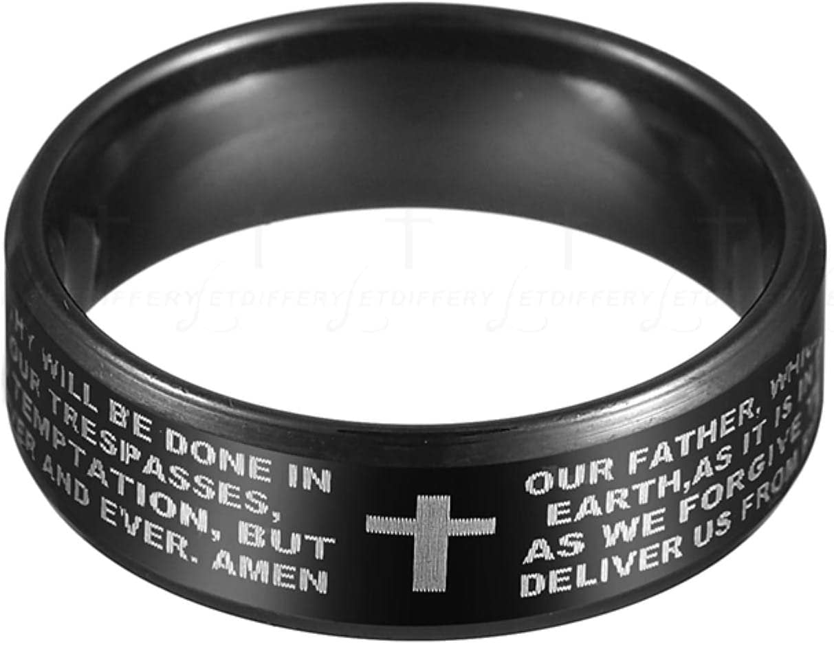 Men's Black Cross Ring with Lord's Prayer Engraving image 2