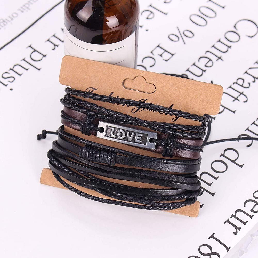 Bold Black Multi-Layer Love Leather Wrap Bracelet for Men/Women Set-4 image 3