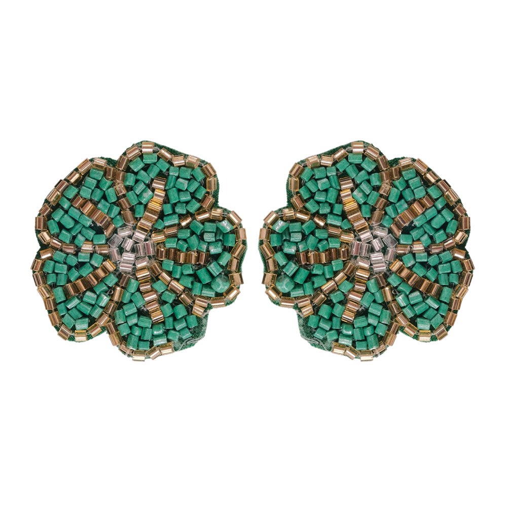 Handmade Green Floral-Beaded Stud Earrings For Women/Girl's image 4