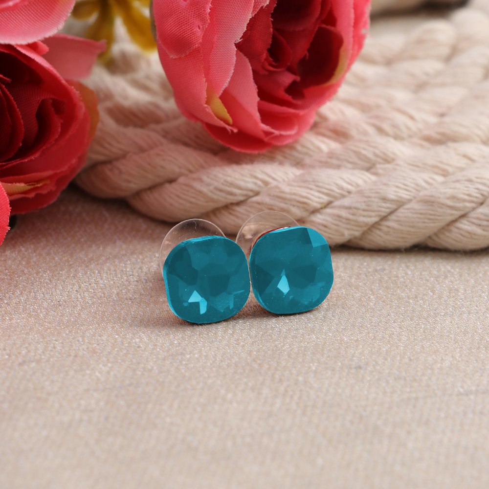 Gold-Plated Turquoise Blue Crystal Studs Earrings image 0