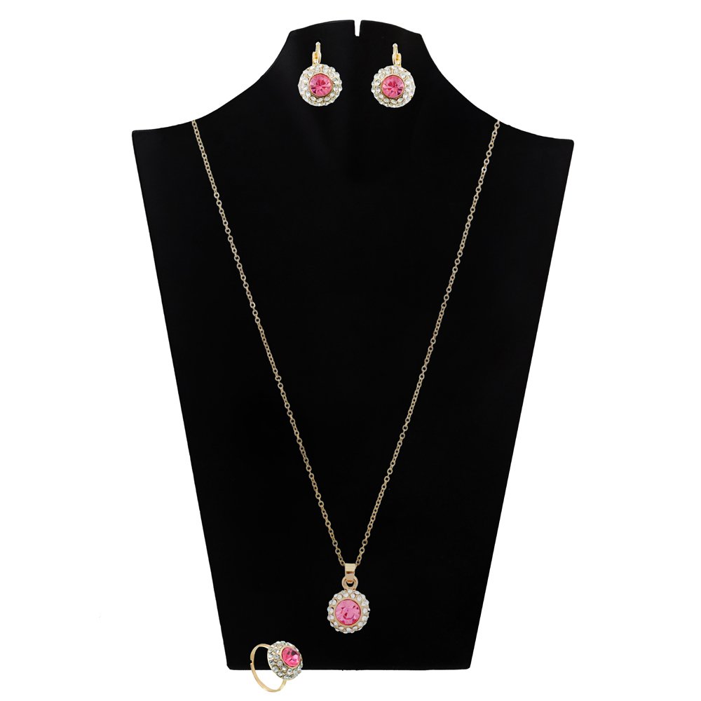 Gold-Plated Pink CrystaL Cubic Zirconia Jewellery Set image 2