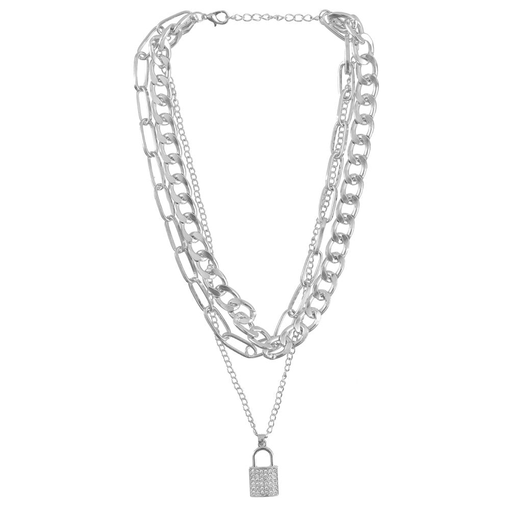 Silver-Tone Lock Inspired Layered Necklace image 3