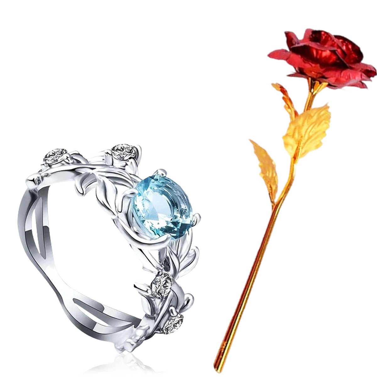 Valentine's Day Gift Set Queen Crown Ring & Red Rose Combo image 1