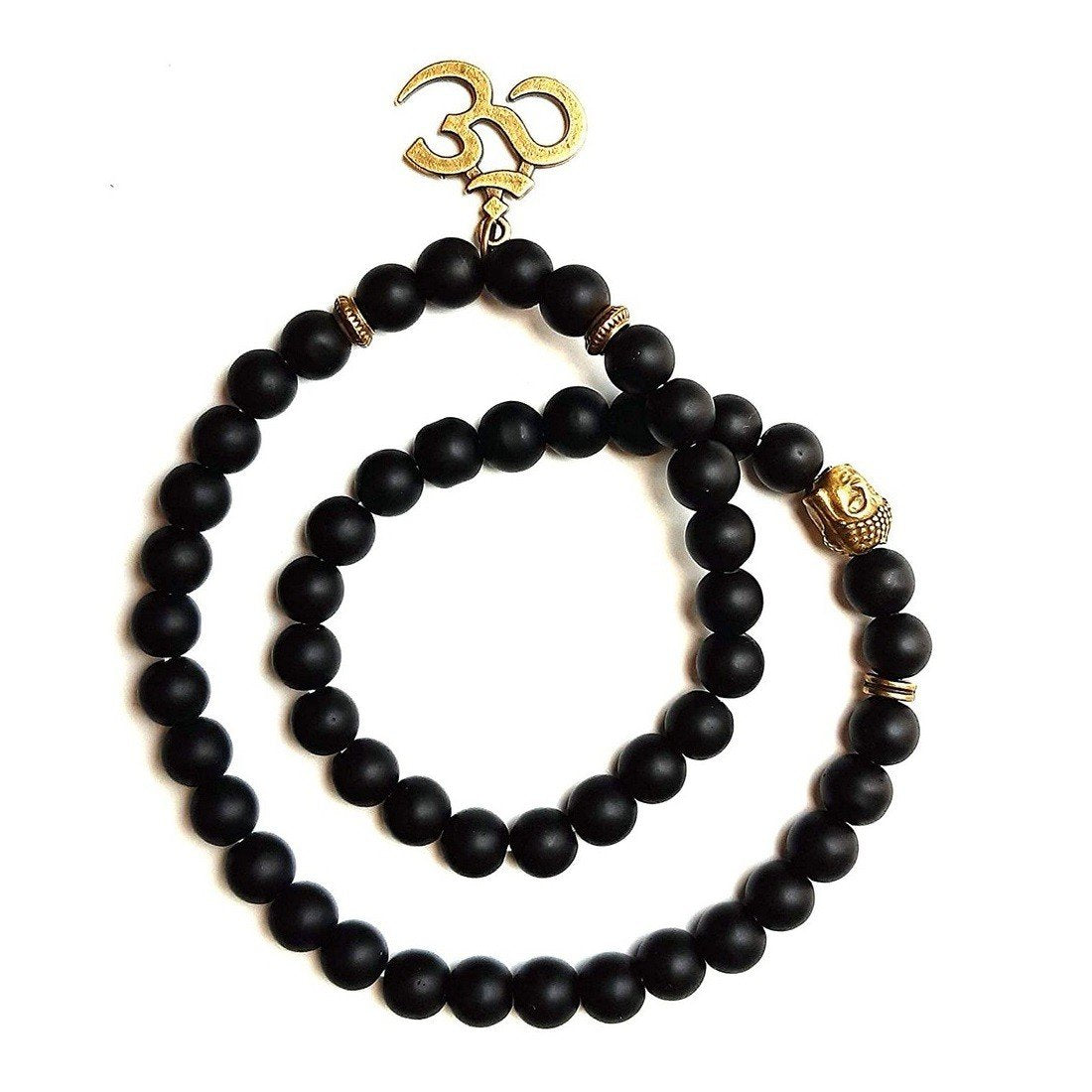 Single Long String Black Beads Buddha and Om Matte Bracelet image 1