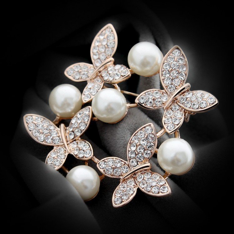 Gold-Plated Pearl Crown Circle Brooch For Womne/Girl's image 3