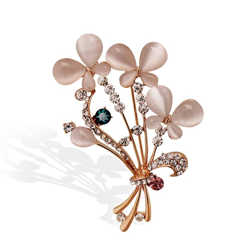 White Stone Rose-Gold Floral Crystal Studded Brooch image 3