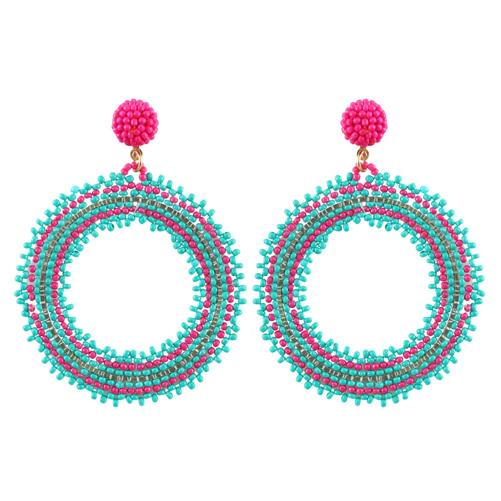 Pink & Green Beaded Drop & Dangler Earrings image 4