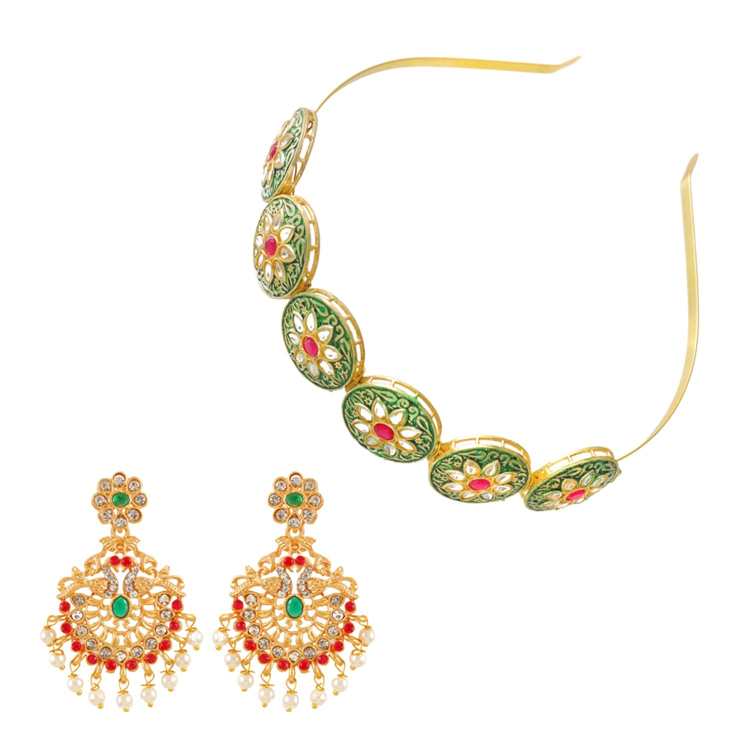 Ethnic Mathapatti Hairband and Earrings Set image 2