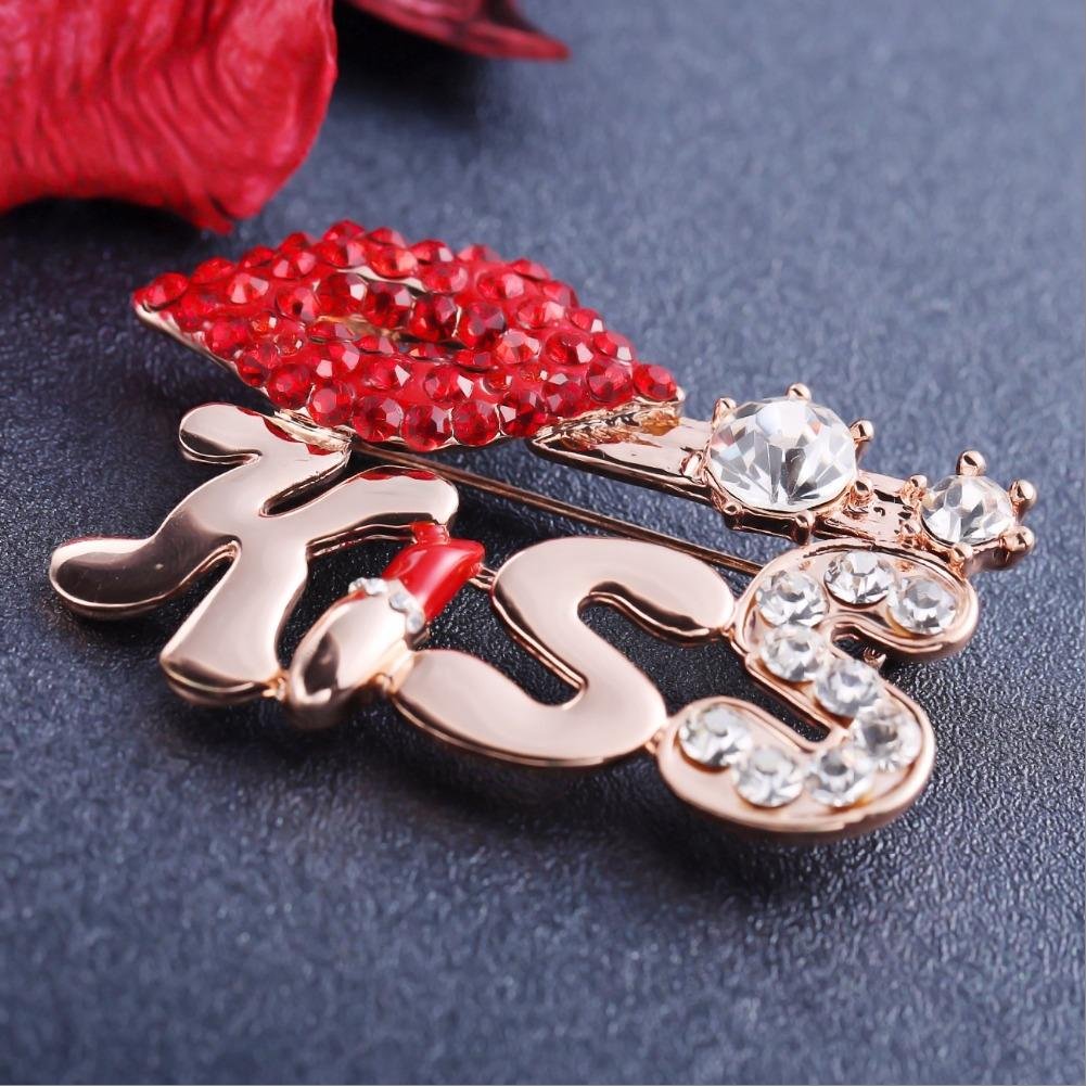 Gold-Plated Kiss Engraved Red Lips Brooch image 3