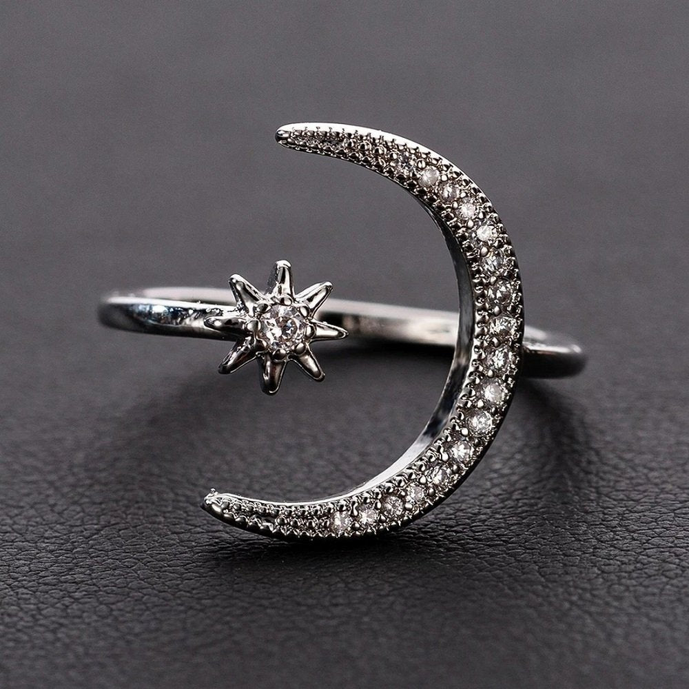 Silver-Plated Shining Moon & Star Ring image 0