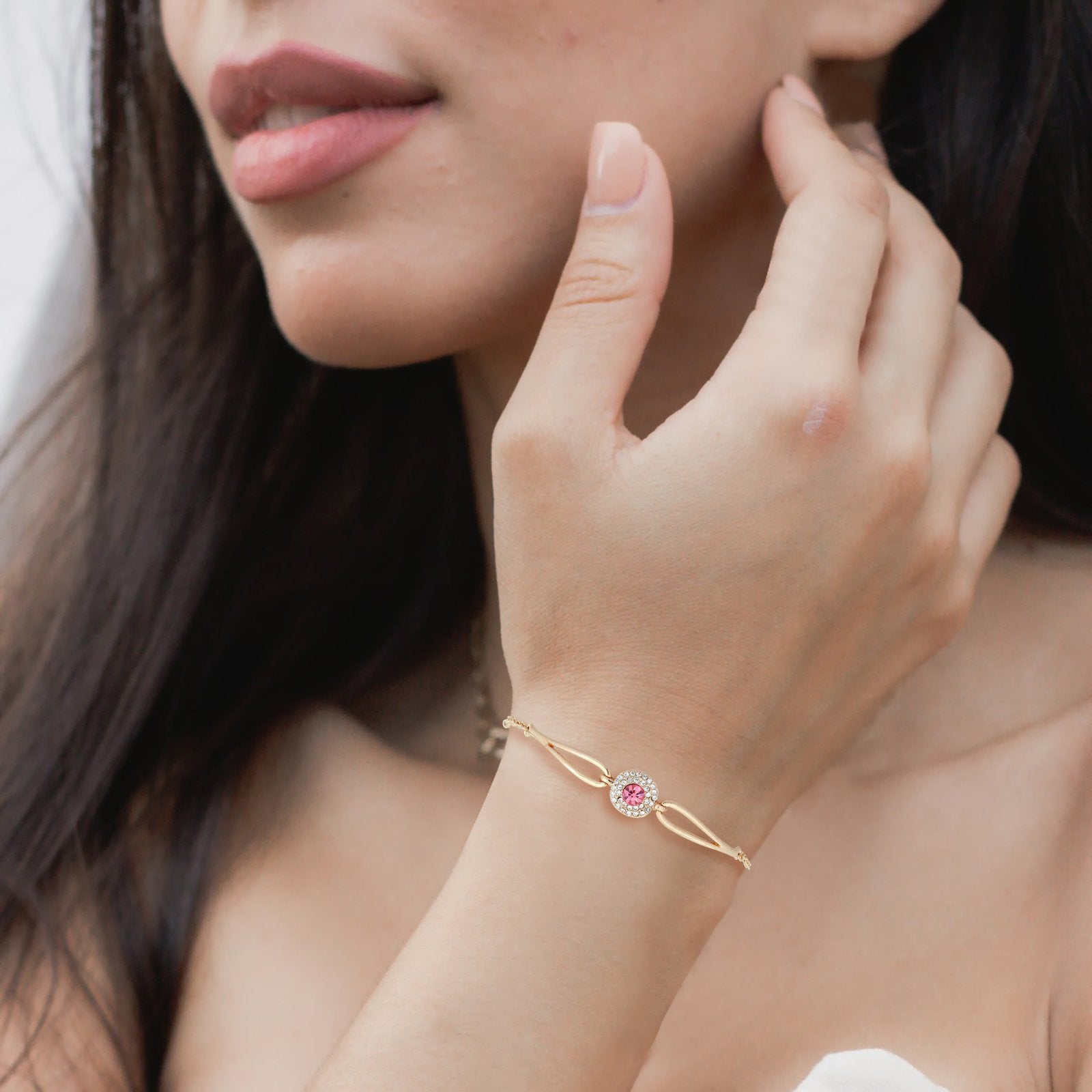 Gold-Tone Pink Crystal Bracelet for Women & Girls image 2