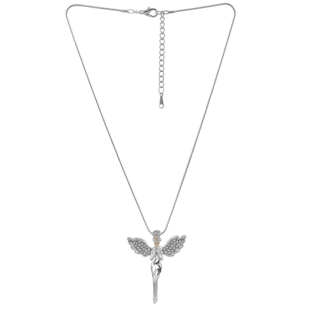 Silver-Plated Crystal Angel Pendant Necklace image 3