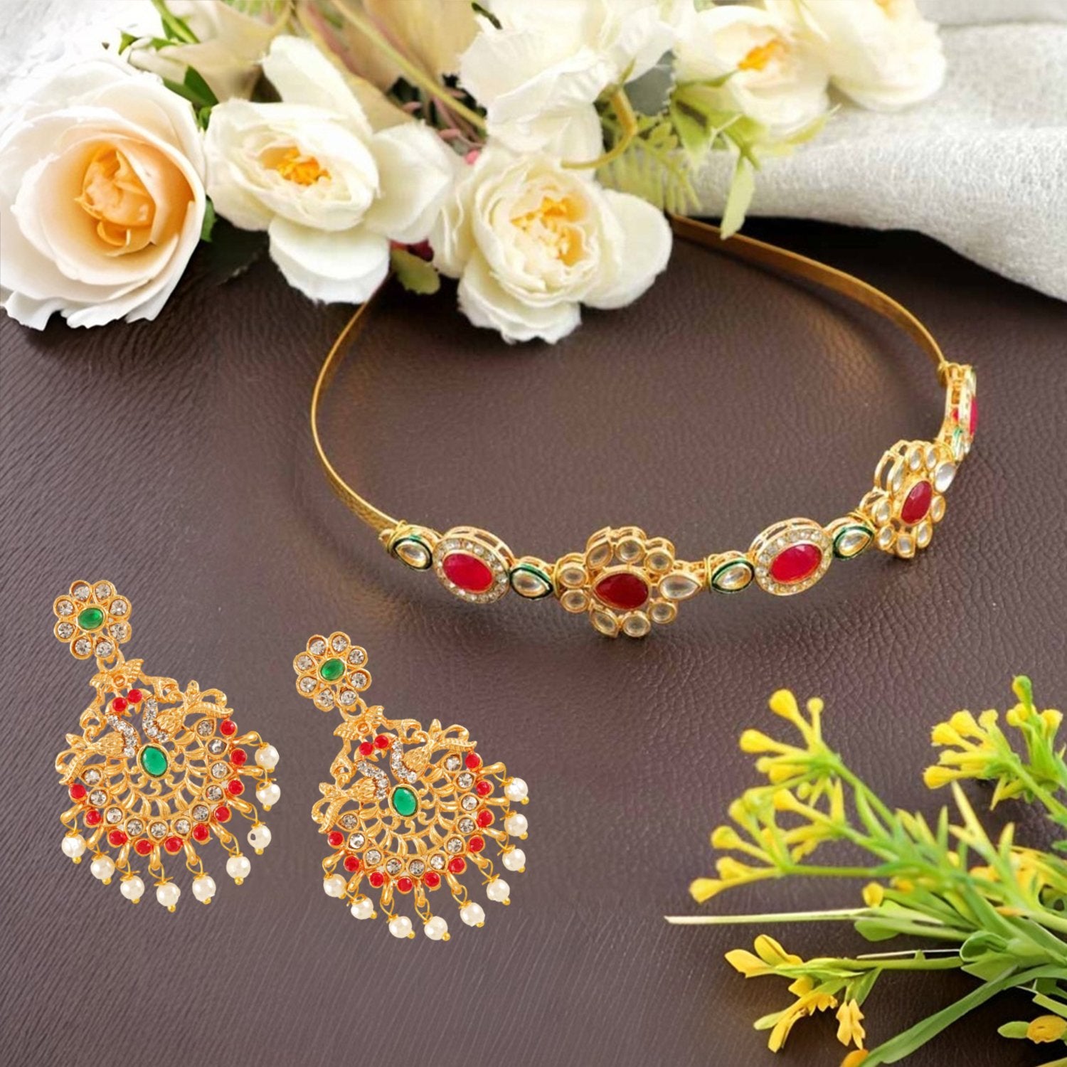 Ethnic Mathapatti Hairband and Earrings Set image 0