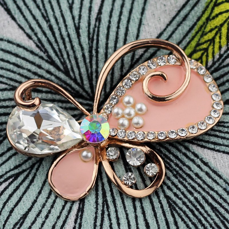 Gold-Tone Peach Crystal Butterfly Brooch image 0