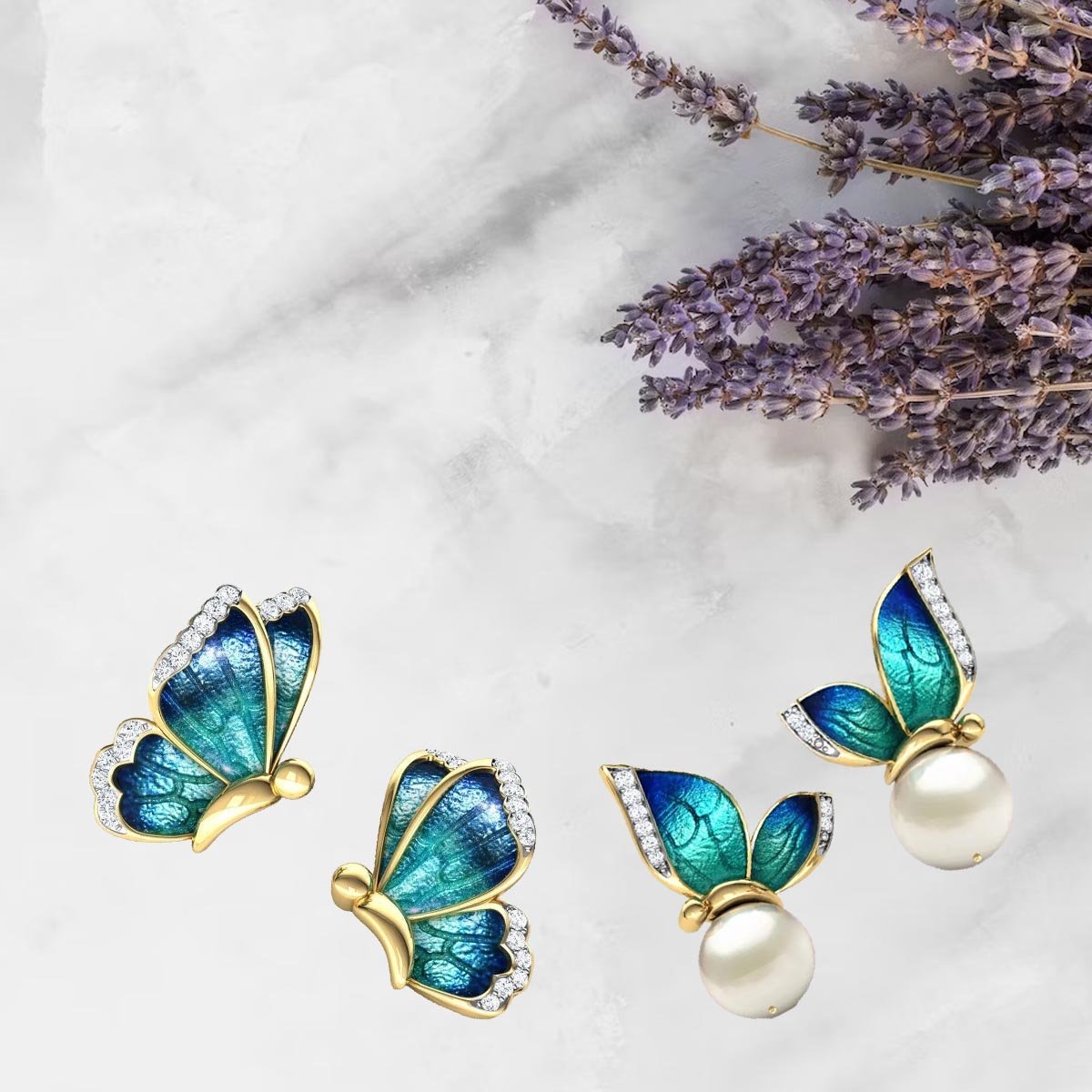 Elegant Combo Set: 2 Butterfly Pearl Stud Earrings image 2