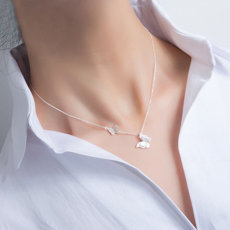 Silver-Plated Double Butterfly Pendant Necklace for Women/Girls image 2