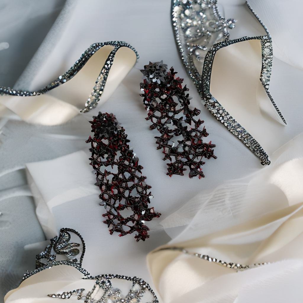 Black Beaded Tassel Dangler Earrings image 3