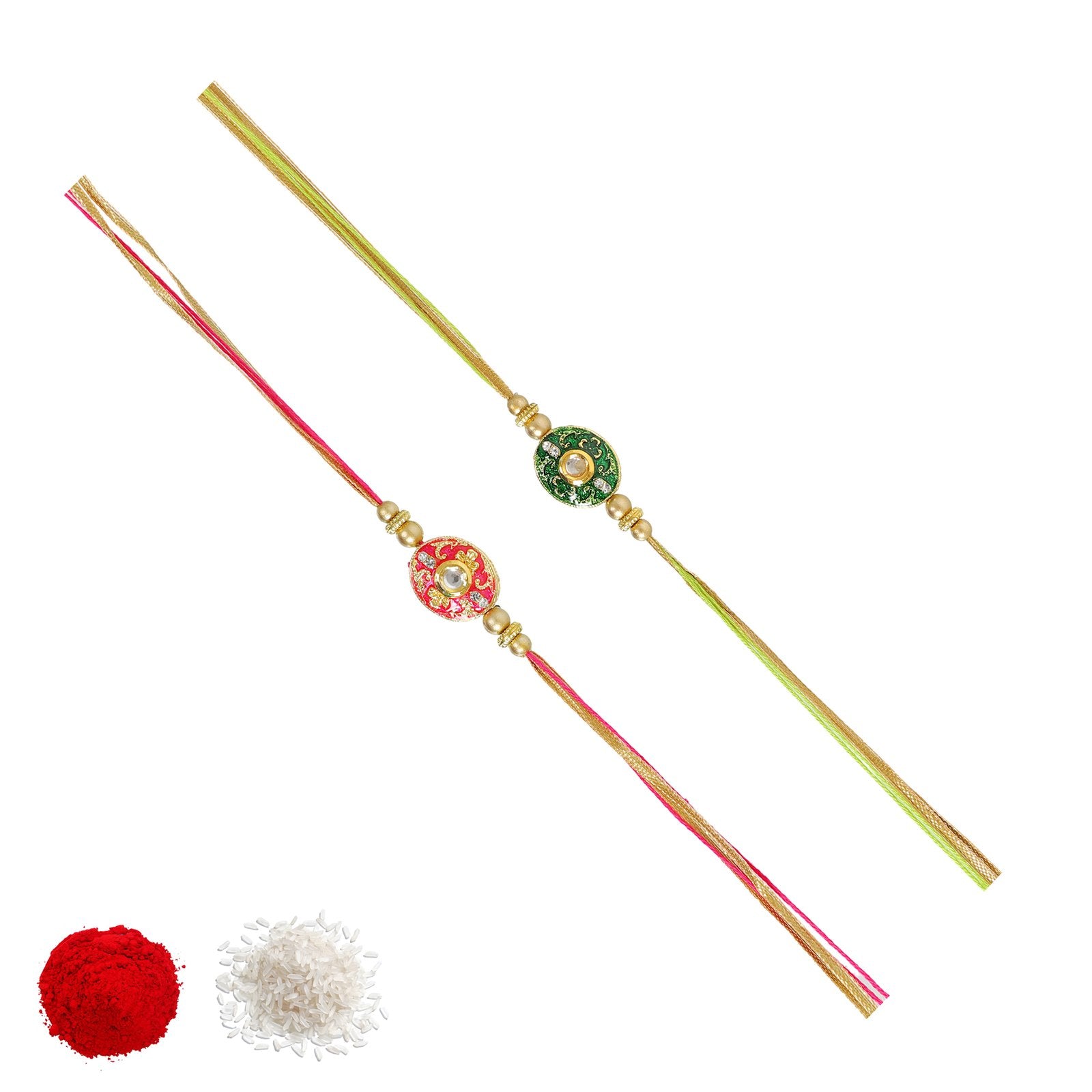 Set of 2 Kundan Rakhi Combo Set For Brother image 3