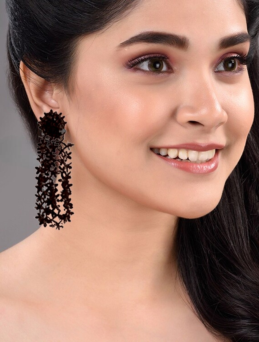 Black Floral Classic Tasselled Drop Earrings image 1