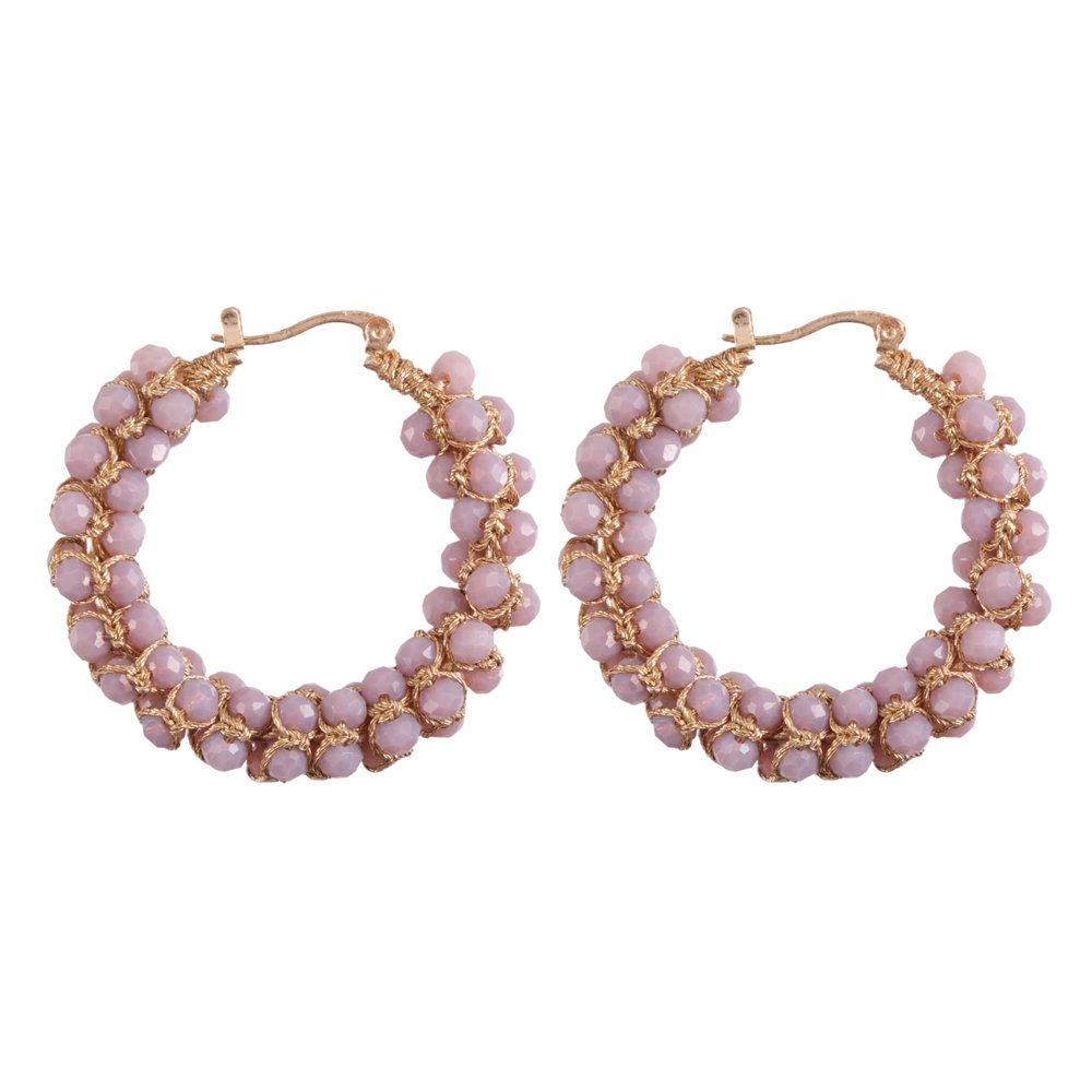 Elegant Gold-Tone Lavender Pearl Beaded Hoop Earrings for Women/Girls image 3