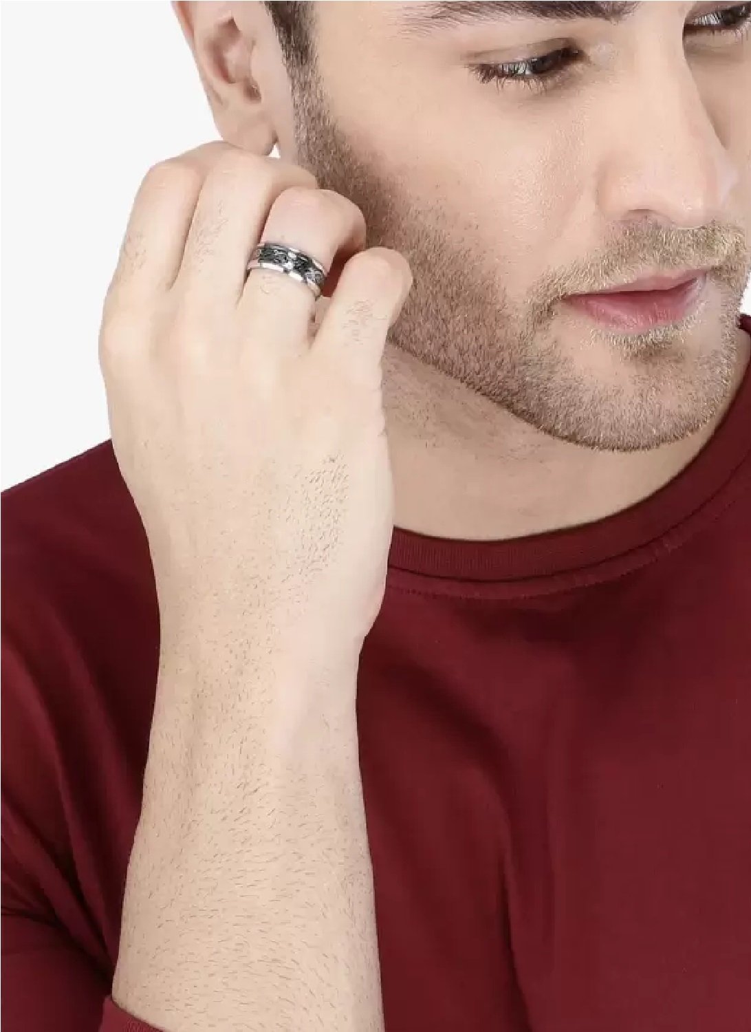 Men's Oxidised Silver Dragon Red Crystal Ring image 1