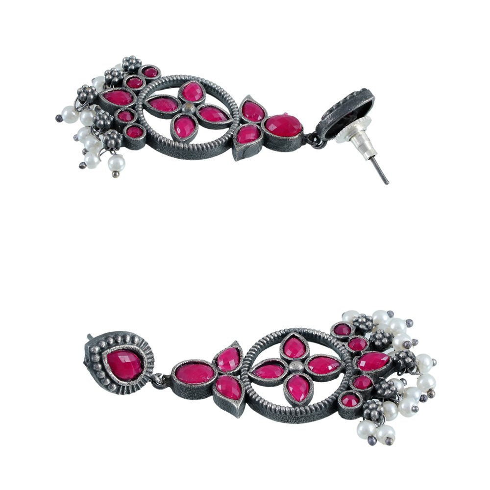 Oxidised Silver Pink Crystal Dangler Earrings image 3