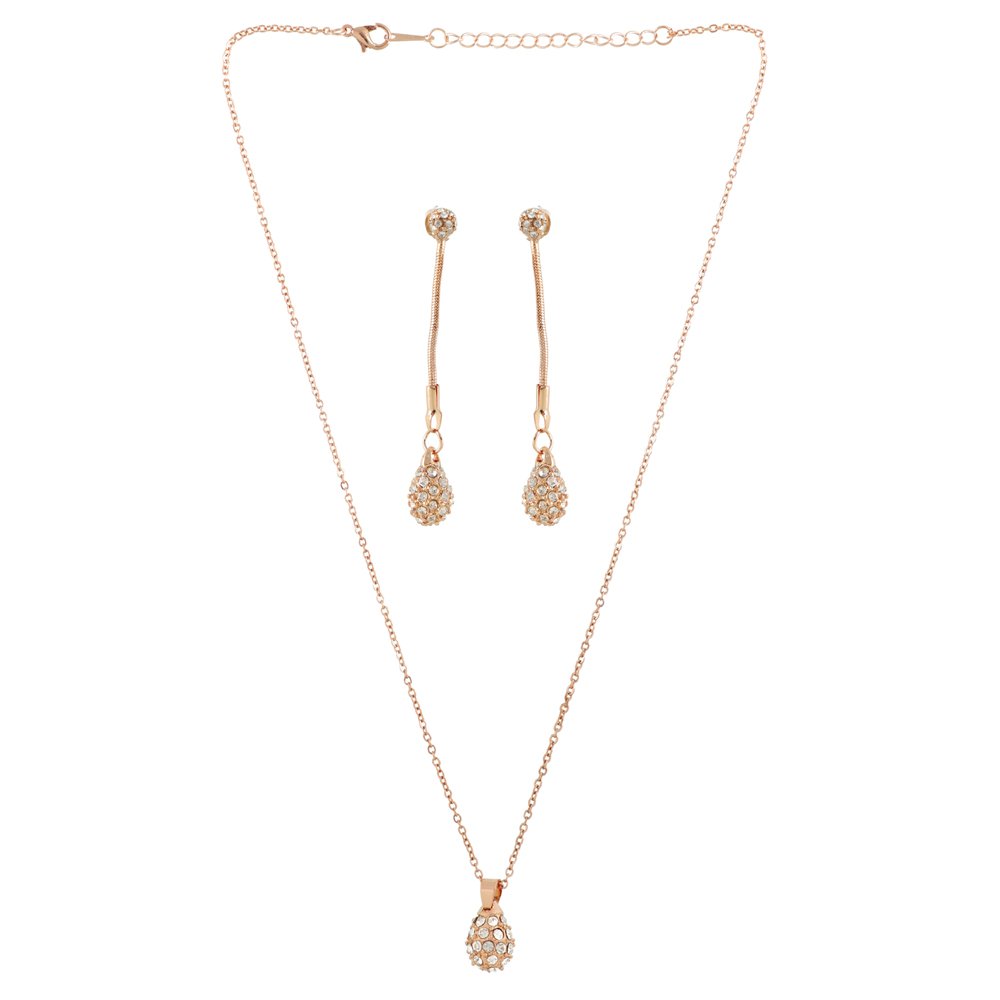 Gold-Plated Korean Design Cubic Zirconia Chain Pendant Necklace& Earring Set image 3