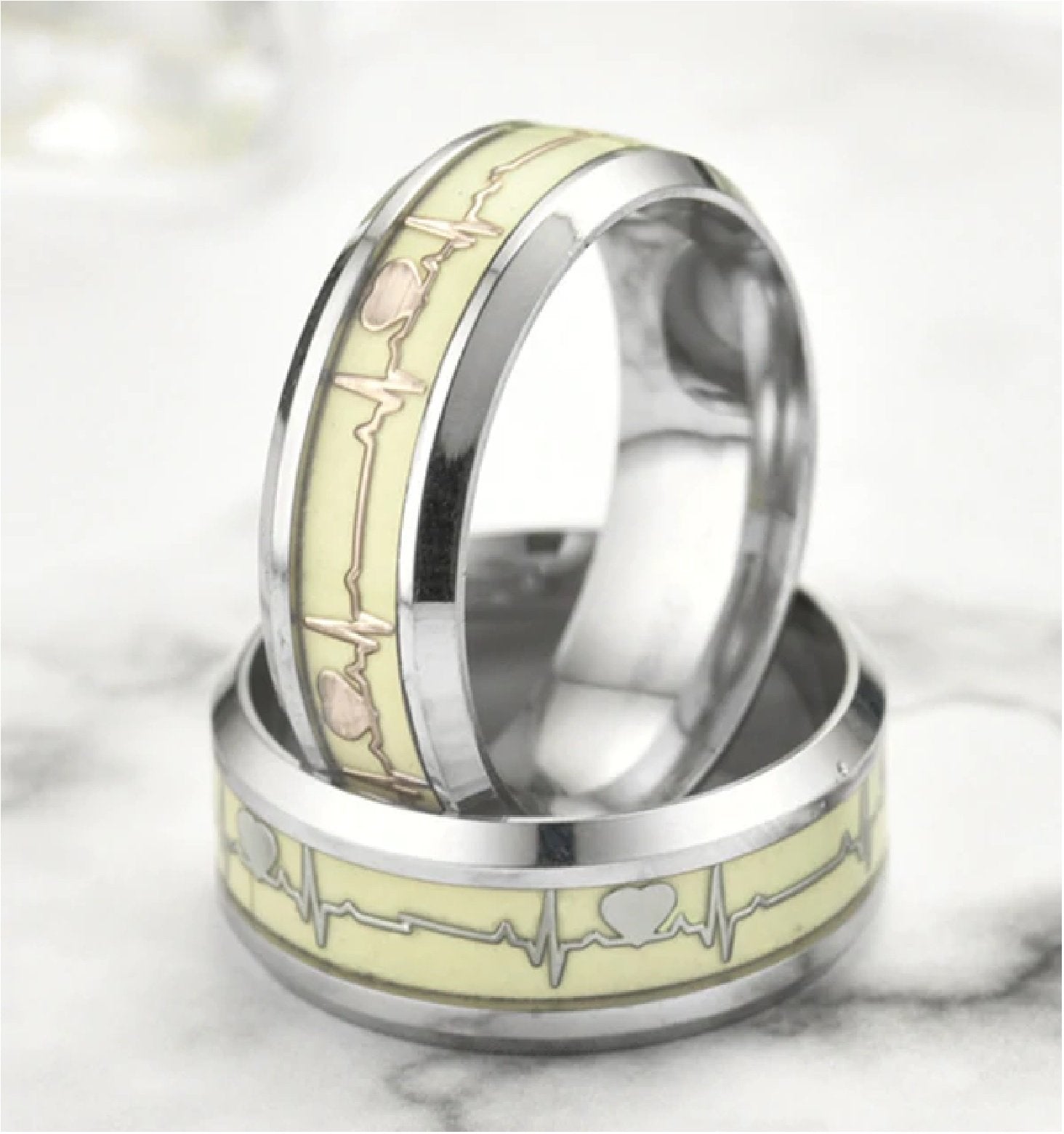 Silver-Plated Yellow Love Heartbeat Finger Combo Rings image 1
