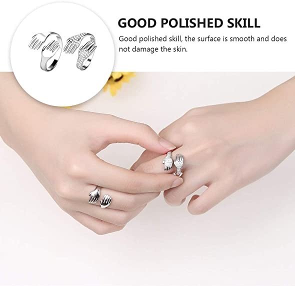 Sparkling Crystal Work Silver-Plated Hug Hands Combo Finger Ring image 1